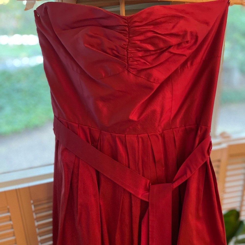 TRINA TURK Strapless Pink-Red Dress With Sash at Waist. Size 8 (fits 4-8).
